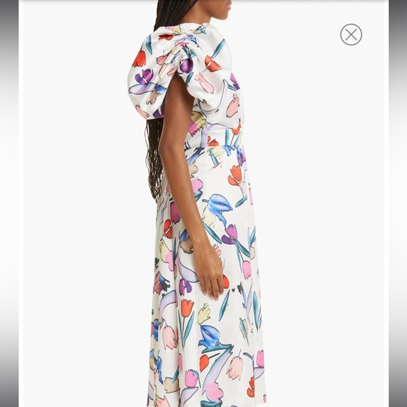 NWT Rotate Birger Christensen Noon Floral Print Cutout Puff Sleeve Midi Dress - Picture 5 of 11